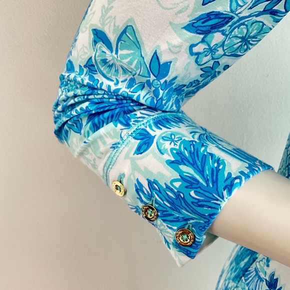 Lilly Pulitzer Blue Toile Me About It Sophie Dress White Long Sleeve UPF 50 L - Picture 9 of 12